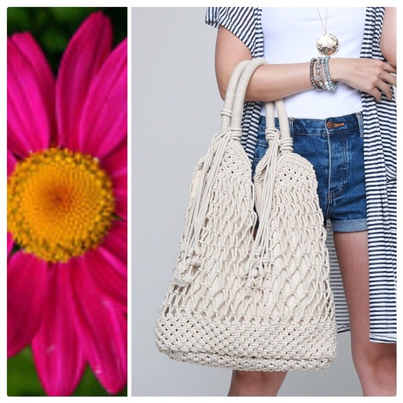 Hand Crafted Macrame BohoCanvas Large Shoulder Bag - Picture 8 of 8